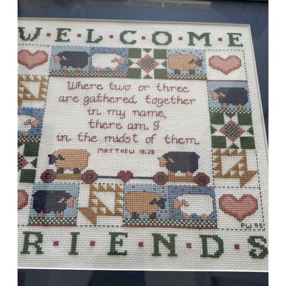 Framed Welcome Friends Cross Stitch With‎ Matthew 18:26 Verse Handmade - Picture 4 of 5